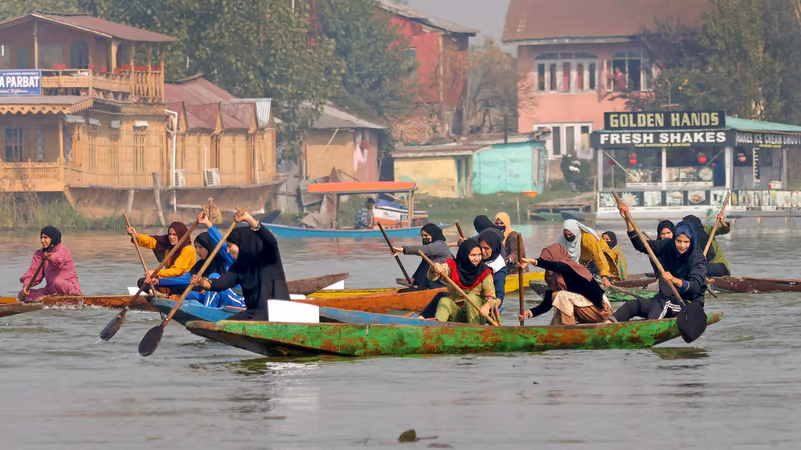 Kashmir's Dal Lake recently made history by hosting its first all-women boat race, where over 150 female participants gathered